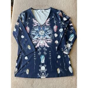 Jean-Pierre Klifa pullover women's blouse nautical navy blue SMALL sea theme L/S